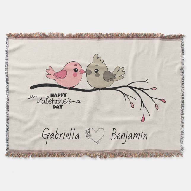 Cobertor Cartoon Bonito Aves no Dia do Namorados (Frente)