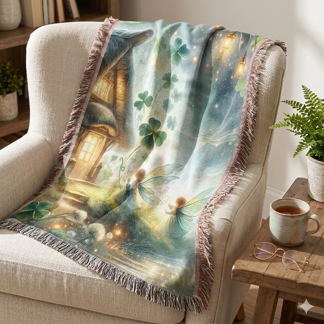 Cobertor Casa de Fadas Trevo Brilhante (Shamrock Fairy Cottage Glow Throw Blanket)