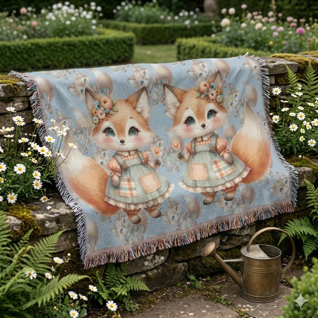 Cobertor Casa Encantada Floral Pastel Raposa (Whimsical Cottagecore Floral Pastel Fox Throw Blanket)