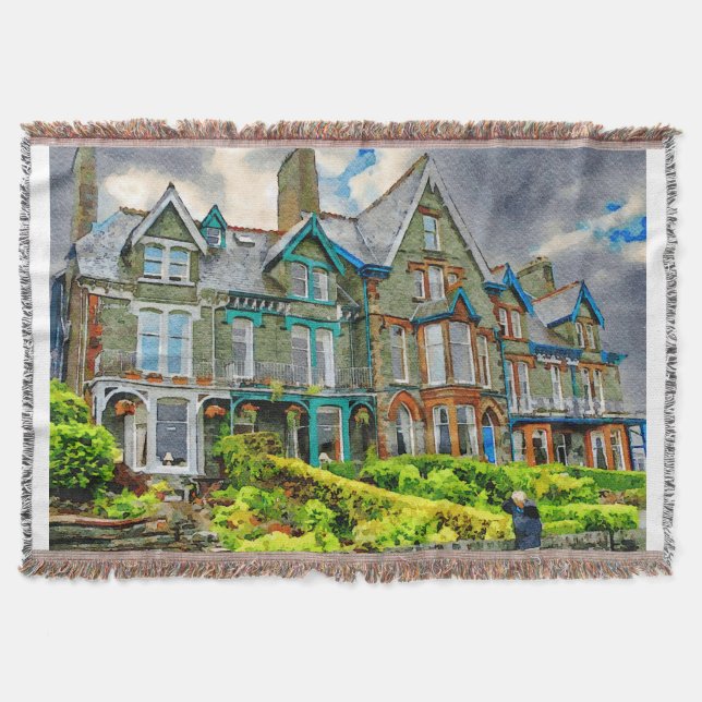 Cobertor Casa vitoriana em Keswick pintada em aquarela (Frente)