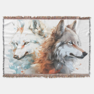 Cobertor Casal de Lobo em Aquarela Natureza