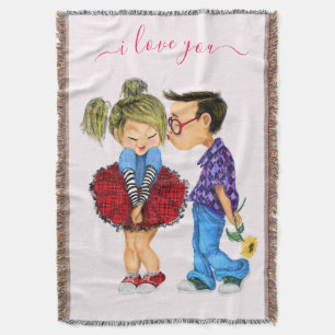 Cobertor Casal Romântico Fofo - Amor - Eu Te Amo - Beijo