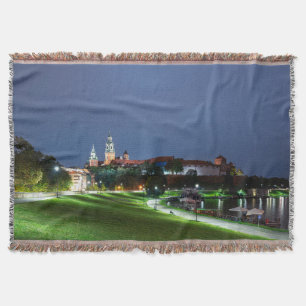 Cobertor Castelo Wawel à noite em Cracóvia, Polônia