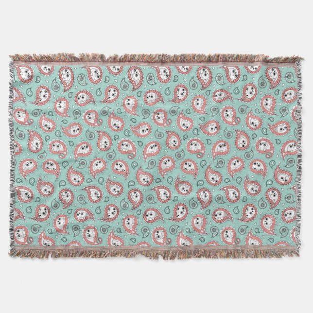 Cobertor Cat Paisley - Coral e Mint (Frente)