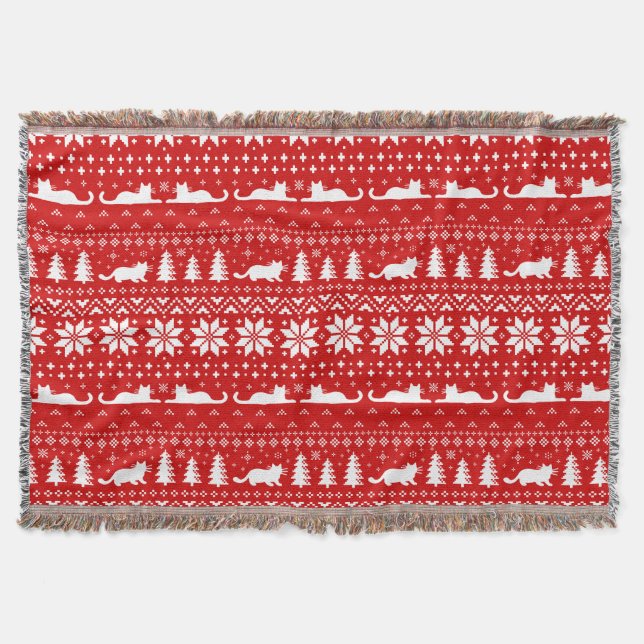 Cobertor Cat Silhouettes Natal Padrão Vermelho (Frente)
