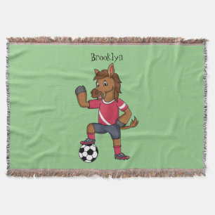 Cobertor Cavalo engraçado bonito jogando cartoon de futebol