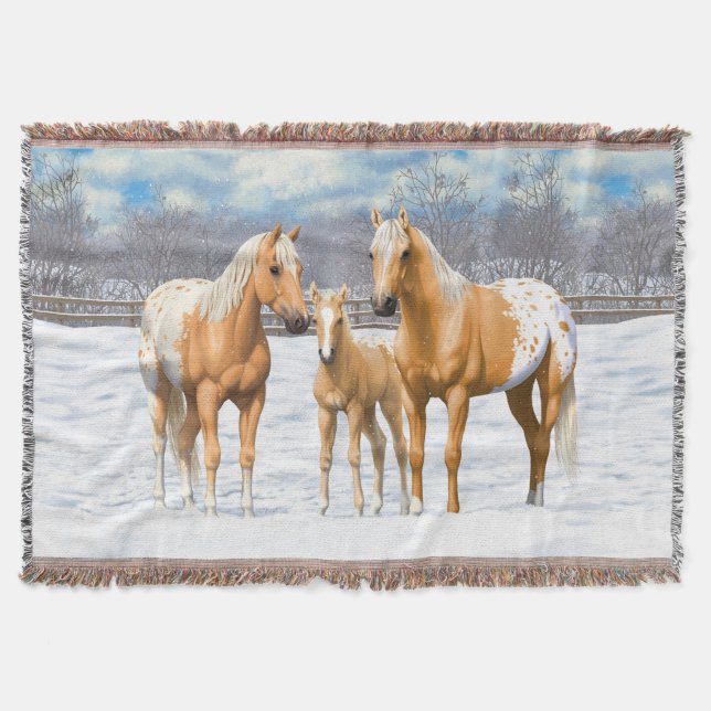 Cobertor Cavalos Palomino Appaloosa Na Neve (Frente)