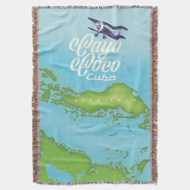 Cobertor Cayo Coco Cuba vintage map. (Frente Vertical)