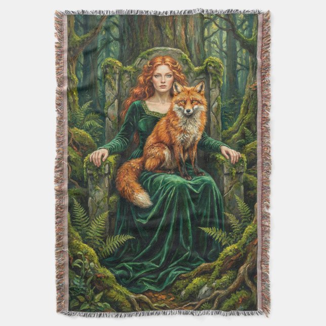 Cobertor Celtic Forest Queen Red Fox Witch Fantasy Art ( (Frente Vertical)