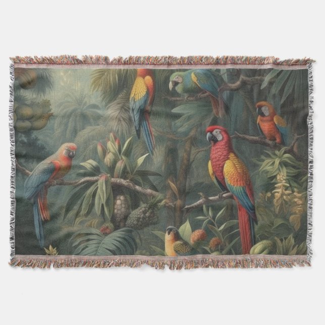 Cobertor Cena botânica dos papagaios e ananás (Frente)
