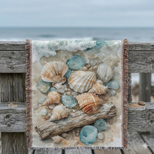 Cobertor Cena em aquarela de conchas marinhas costeiras e m