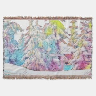 Cobertor Cenário de inverno com aquarela de árvores nevadas