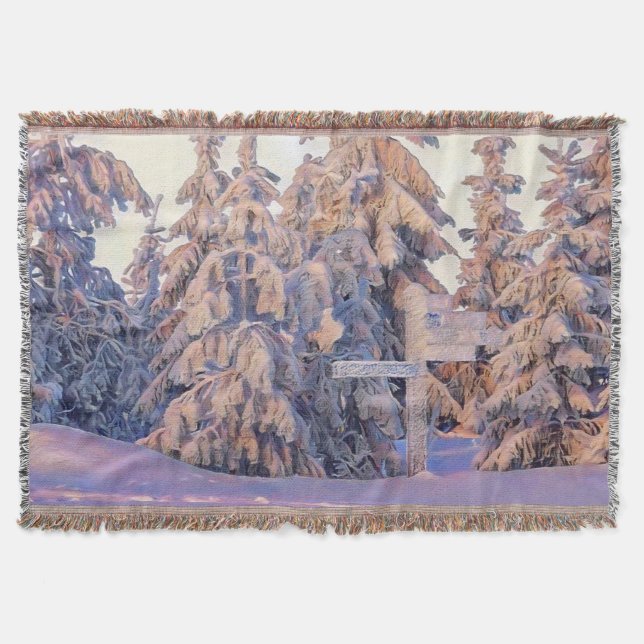 Cobertor Cenário de inverno com aquarela de árvores nevadas (Frente)