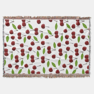 Cobertor Cereja Vermelha, Padrão De Cerejas, Folhas, Fruta