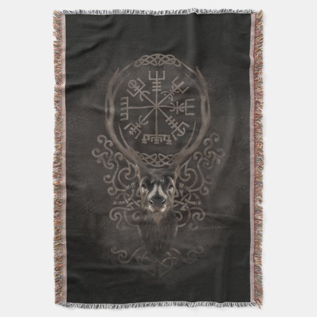 Cobertor Cervos e compasso da navegação de Vegvisir - de (Frente Vertical)