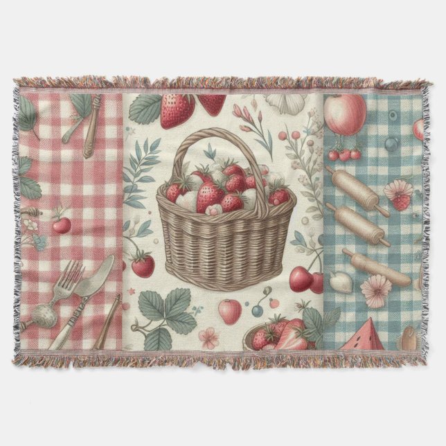Cobertor Cesta de Frutas Gingham Diversão (Frente)