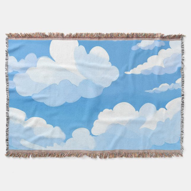 Cobertor Céu Cheio de Nuvens | Pintura de Céu Azul em Aquar (Frente)