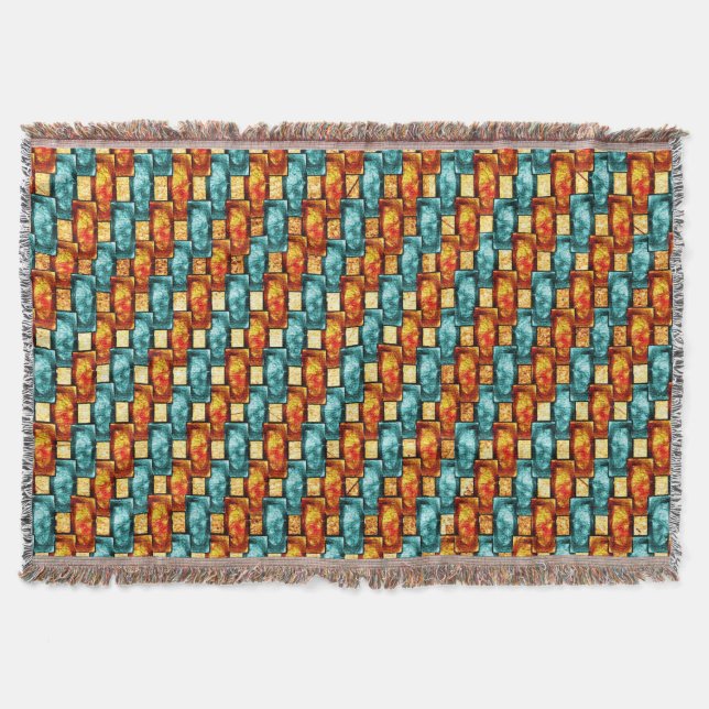 Cobertor Chapas retangulares esculpidas e manchadas, ciano  (Frente)