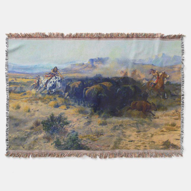 Cobertor Charles M Russell A Caça ao Búfalo 1899 (Frente)