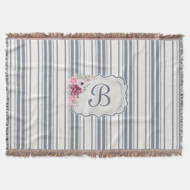 Cobertor Charm French Farmhouse Blue and White Striped (Frente)