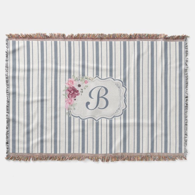 Cobertor Charm French Farmhouse Blue and White Striped (Frente)