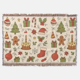 Cobertor Cheerful Christmas Doodle Pattern