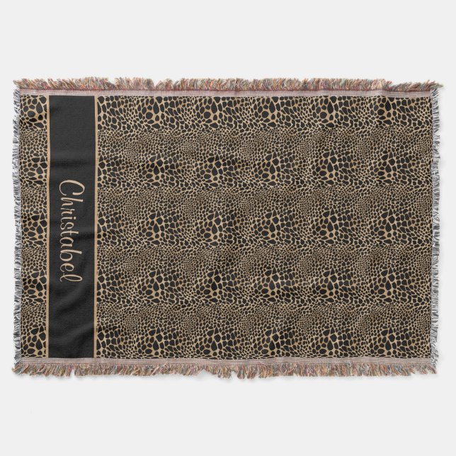 Cobertor Cheetah Print Spots Black & Tan Custom Name (Frente)