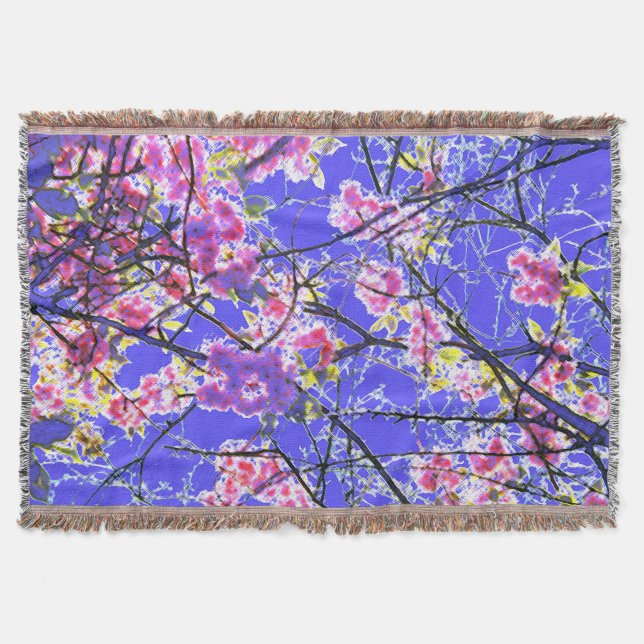 Cobertor Cherry Blossom Blue Floral Design (Frente)
