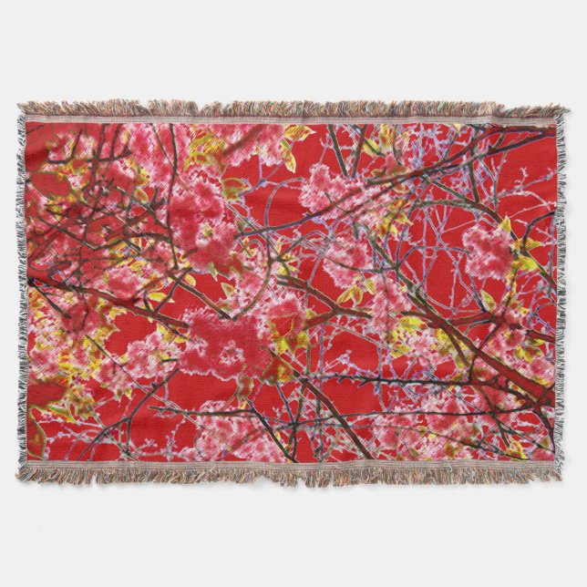 Cobertor Cherry Blossom Red Pink Floral Design (Frente)