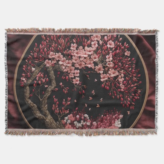 Cobertor Cherry Blossoms Embroiderado Vintage Wrappi (Frente)