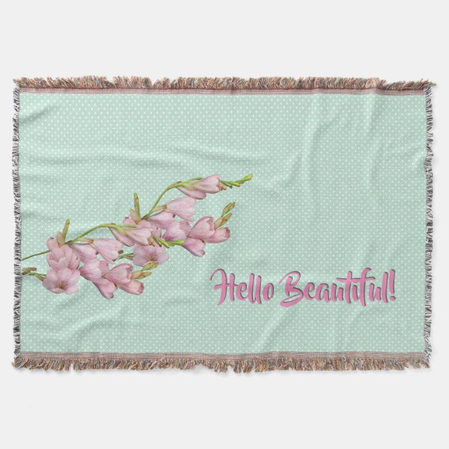 Cobertor Cherry Blossoms Mint Green Pontos Olá Linda! (Frente)