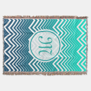 Cobertor Chevron Zigzag Branco E Fundo Verde Azul