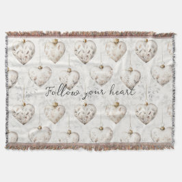 Cobertor Chic Cream Grey Hearts Ornaments  