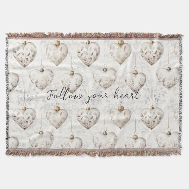 Cobertor Chic Cream Grey Hearts Ornaments   (Frente)