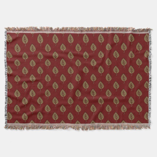 Cobertor Chic Dourado Borgonha Vermelha Folha (Frente)