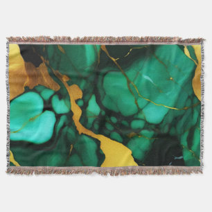 Cobertor Chic Elegante verde escuro ouro amarelo Faux Marbl