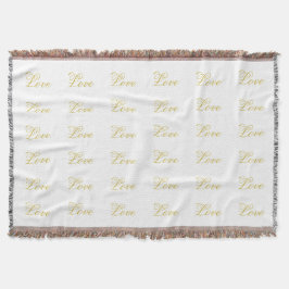 Cobertor Chic Gold Script Amor Branco Caligrafia Casamento