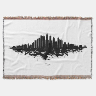 Cobertor Chicago City Skyline Watercolor Black and White