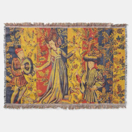 Cobertor Chinoiserie amarela azul-vermelha medieval italian