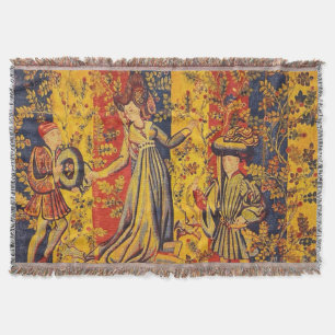 Cobertor Chinoiserie amarela azul-vermelha medieval italian