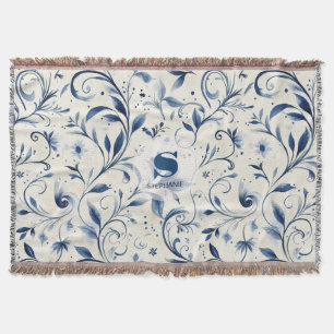 Cobertor Chinoiserie Azul de Aguarela Vinha & Floral