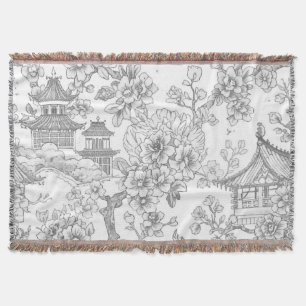 Cobertor Chinoiserie Toile Dragão Flor de Cerejeira Ornamen
