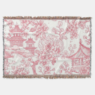 Cobertor Chinoiserie Toile Rosa Dragão Flor de Cerejeira