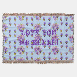 Cobertor Chique Floral Amo-te O Nome Da Esposa Joga Rug