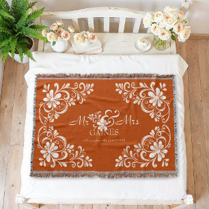 Cobertor Chique Romântico Laranja Queimado Sr. e Sra. Flora