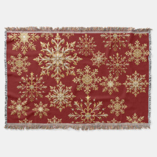 Cobertor Christams Dourado e Floco de Neve Vermelho