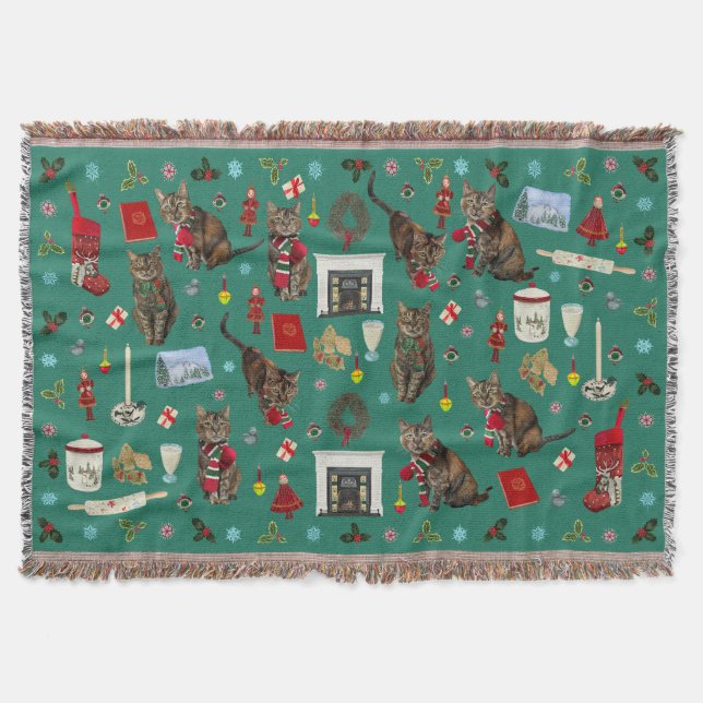 Cobertor Christmas Cat Ornament Throw (Frente)