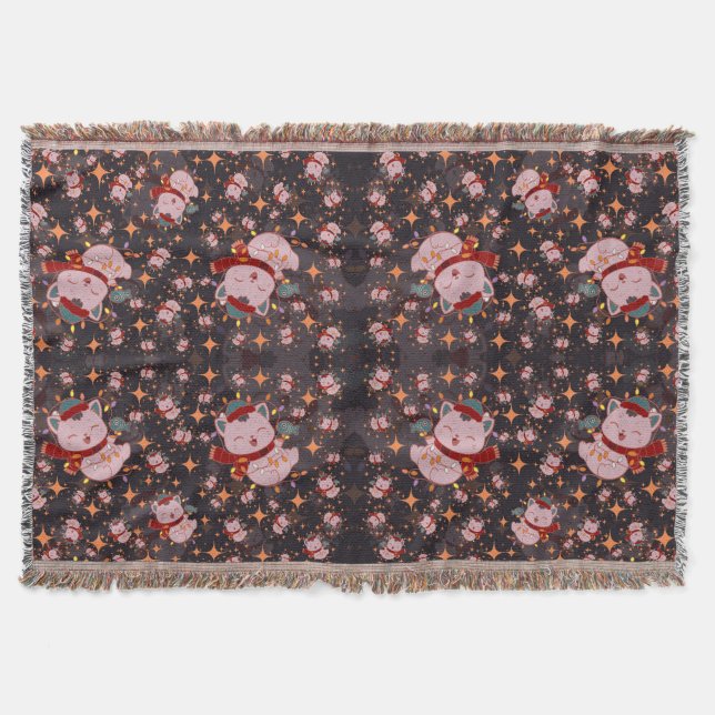 Cobertor Christmas Cat With Santa Hat (Frente)