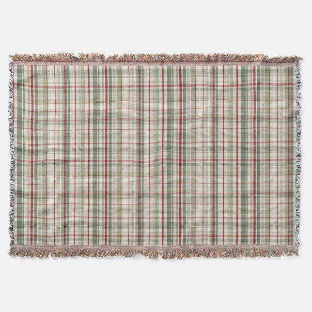 Cobertor Christmas Plaid - rustic green red ivory (Frente)
