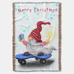Cobertor Christmas Throw Blanket Skater Gnome with Gifts